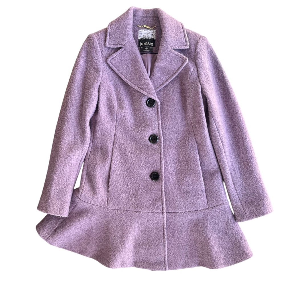 Kensie Women’s M Lilac Purple Boucle Wool Bl Ripple Peplum Button Pea Coat R7621